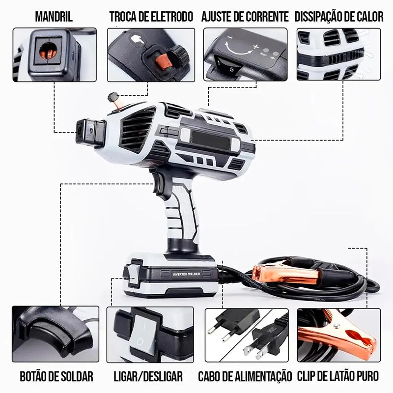 [LEVE 2, PAGUE 1] Soldador Profissional Portátil 5 em 1 + BRINDES: Máscara de Solda e Luvas