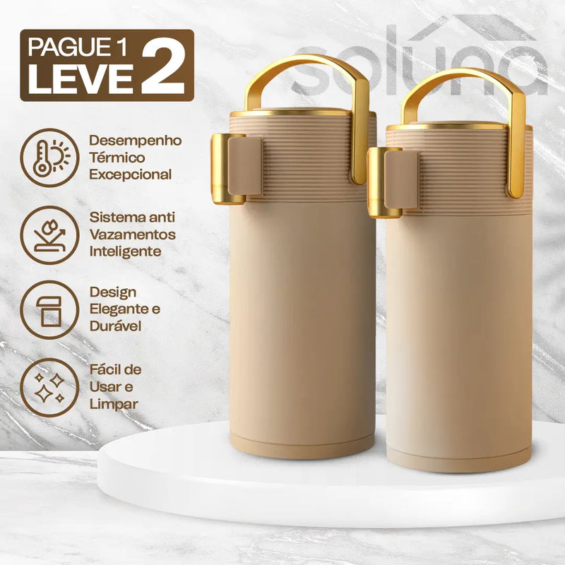 [PAGUE 1 LEVE 2] Garrafa Térmica CaféLux® + BRINDE: Conjunto 4 Xícaras de Porcelana